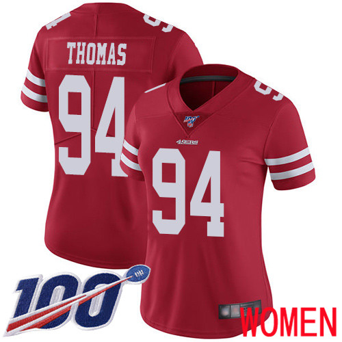 San Francisco 49ers Limited Red Women Solomon Thomas Home NFL Jersey #94 100th Season Vapor Untouchable